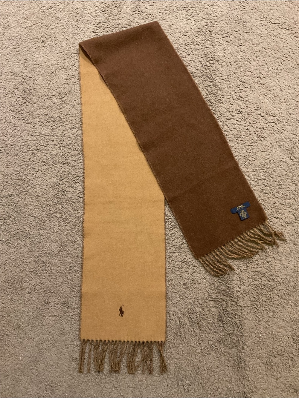 NWOT Polo by Ralph Lauren Two-Tone Brown & Camel Reversible Wool Scarf Vintage